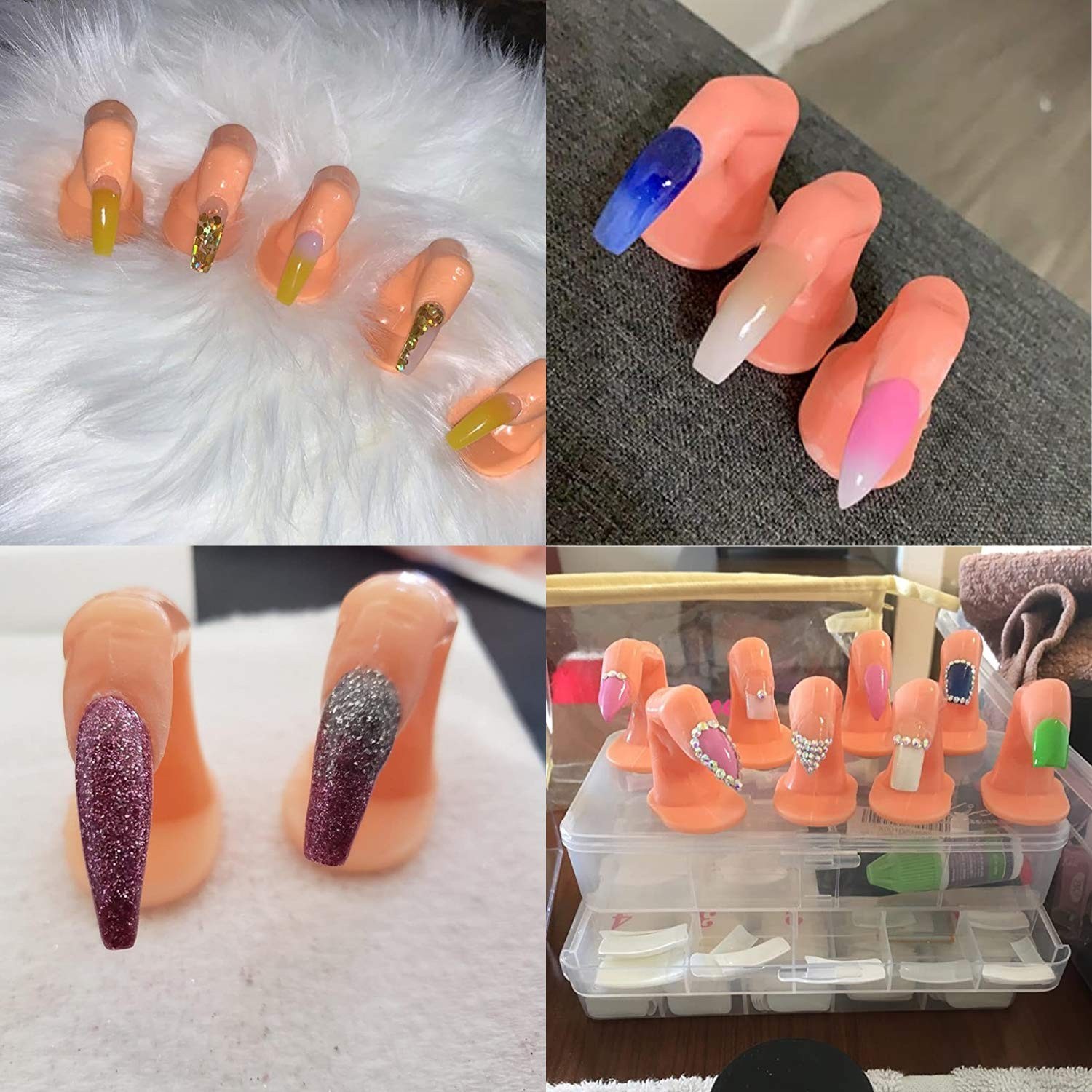 Nail Art Training Fingers – 60 Pack of Durable Plastic with Self-Adhesive Bases