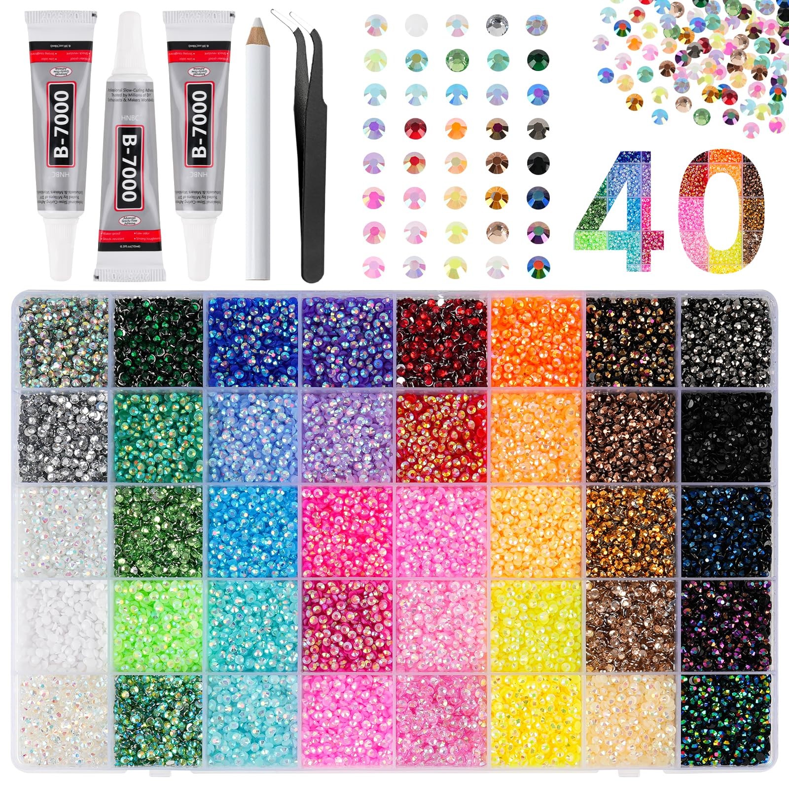 Canvalite 40000Pcs 40 Colors Jelly Rhinestones for Bedazzling, 3mm Multicolor…