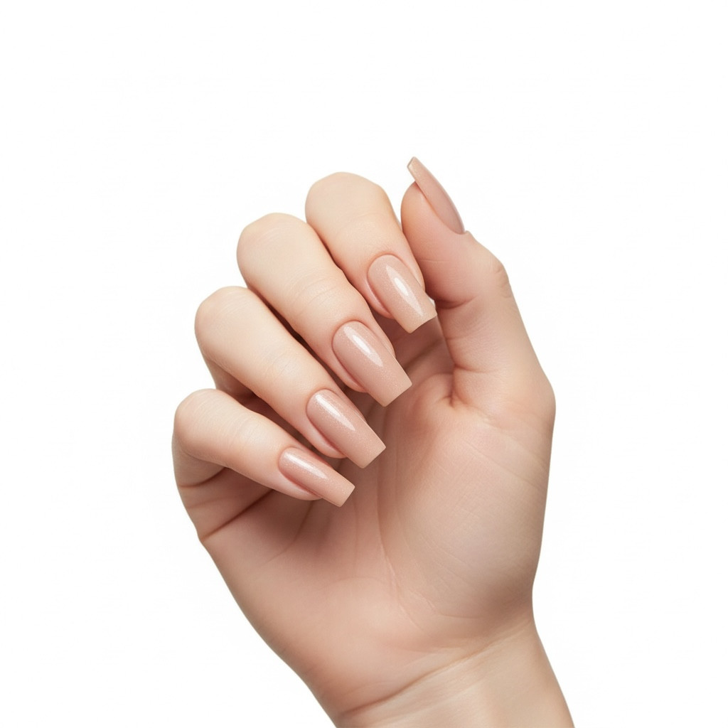 Natural Nude Pink Square Long Fake Artificial Glue On False Tips Press On Nails