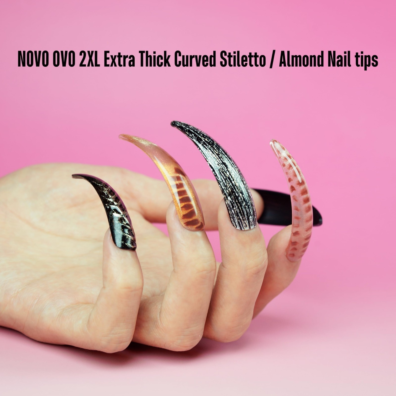 XXL Curved Almond Stiletto Nail Tips – 240 Pcs Clear Press-On Gel Nails, Extra T