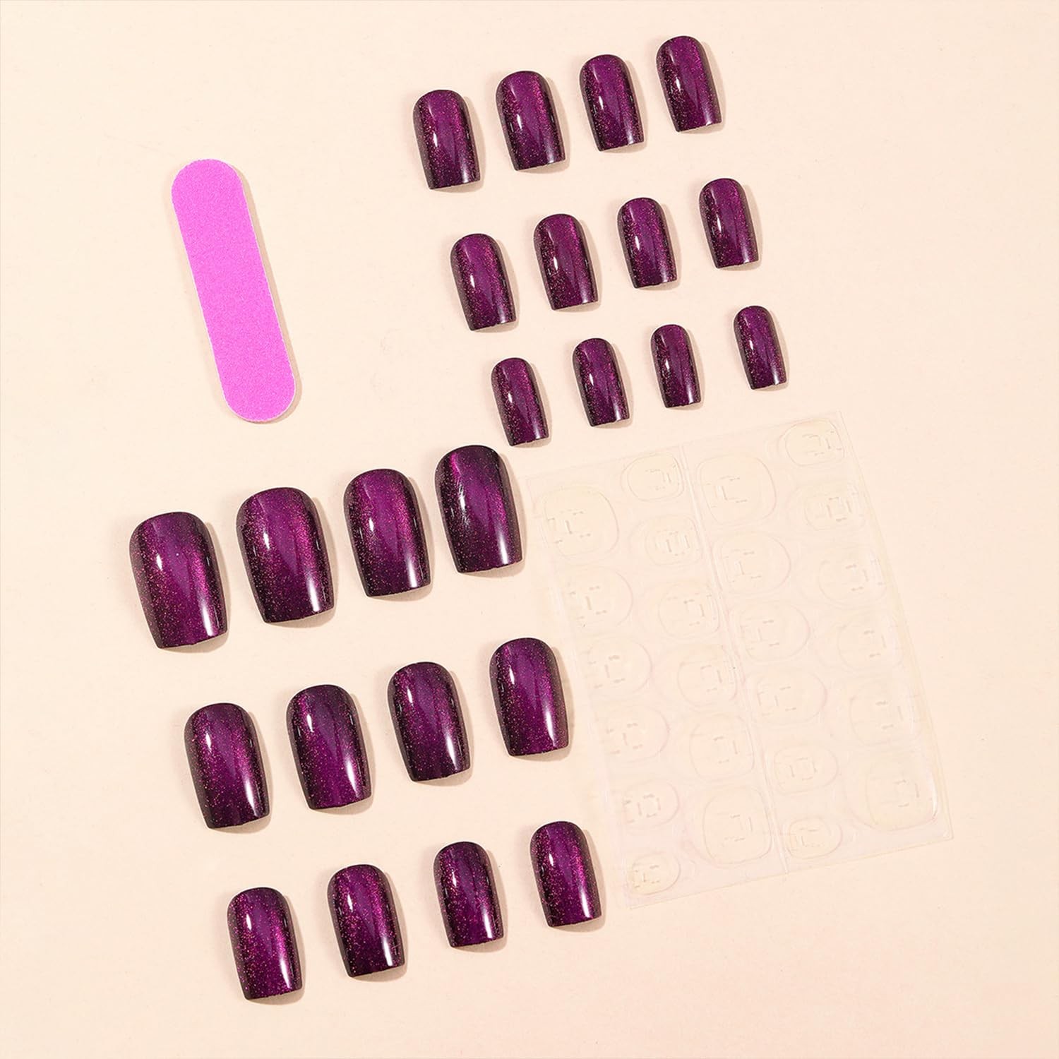Glitter Dark Purple Cat Eye Press on Nails 1 Fl Oz (Pack of 1), multicolor