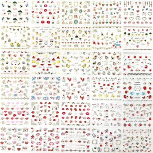 30 Sheets Nail Stickers for Nail Art 3D Self Adhesive Red Heart Valentine’s Day