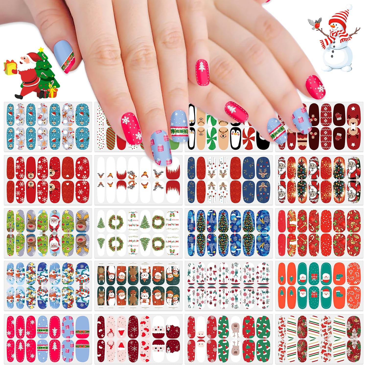 20 Sheets Christmas Nail Wraps Holiday Nail Polish Strips Gel Nail Strips Sel…