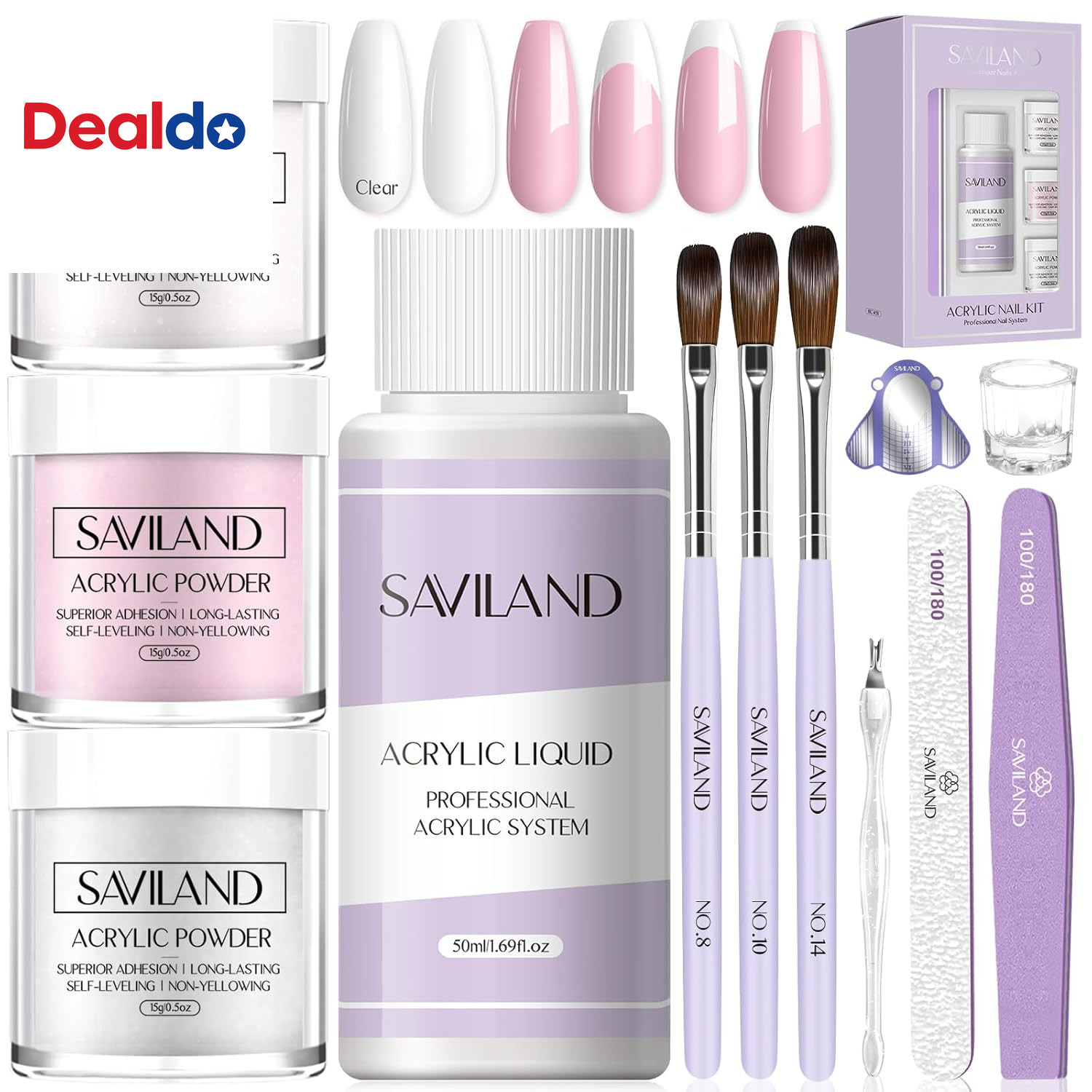 Acrylic Nail Kit for Beginners: 3 Colors Acrylic Powder, 50Ml Acrylic Liquid, #8