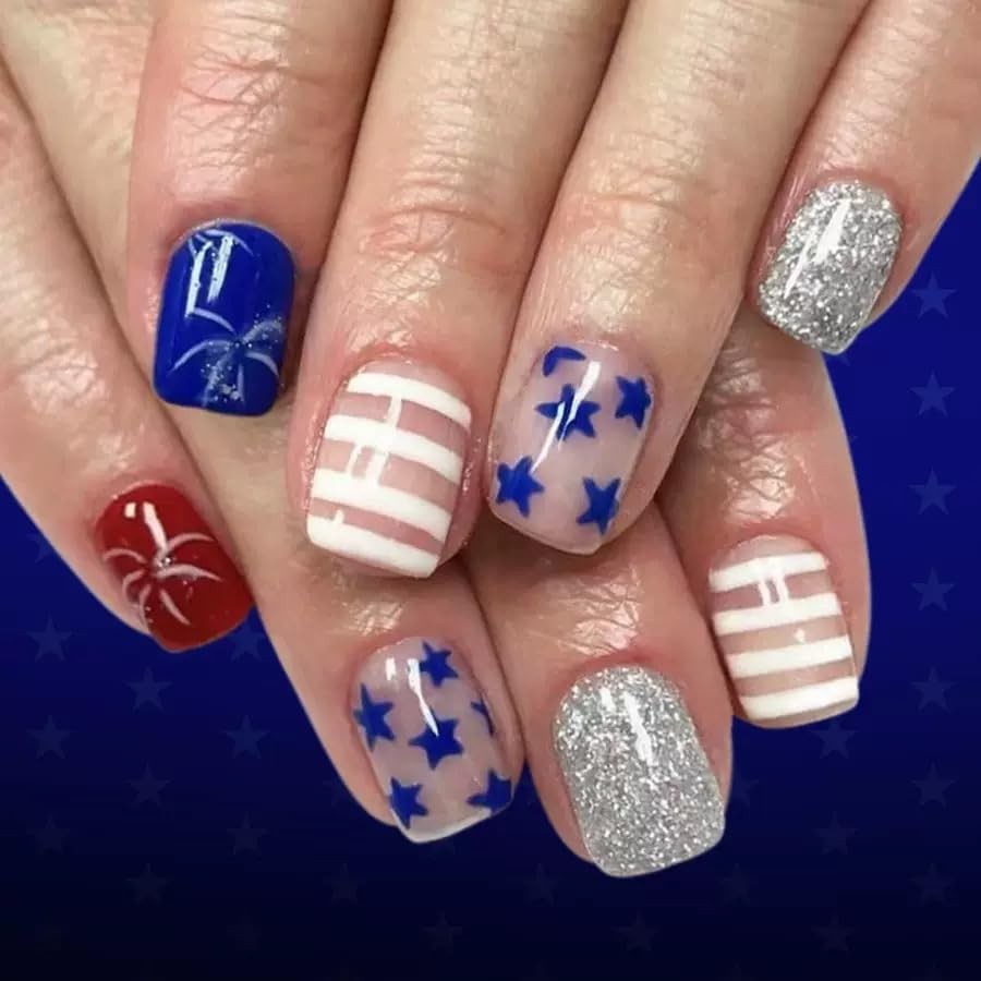 144 Pcs 4th of July Press on Nails – Square Fake Nails – 32 Style