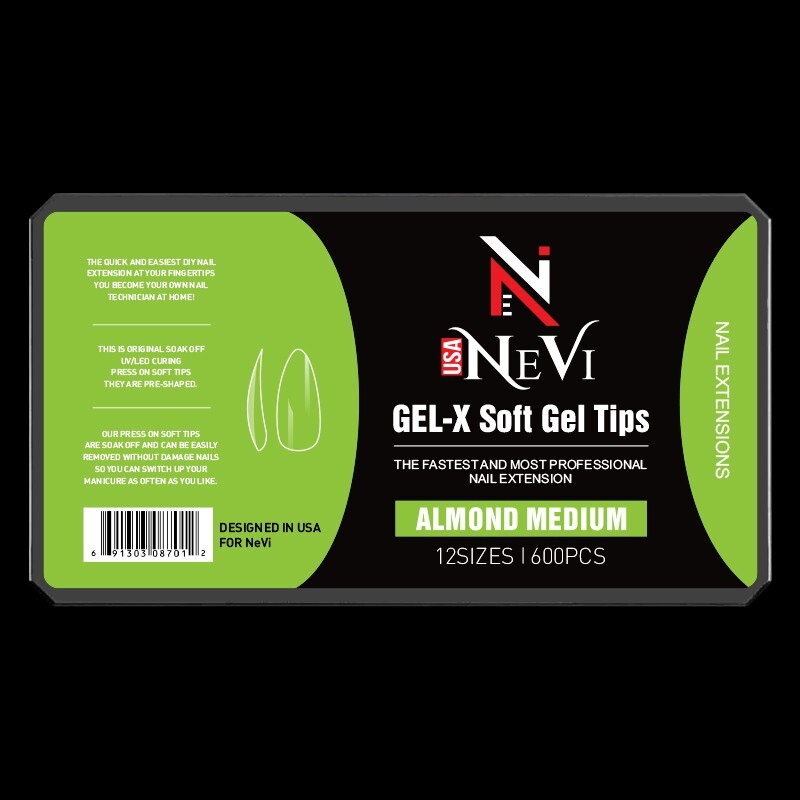 Nail Gel-X Natural Box of Tips 12 Size NeVi USA (Almond Medium)