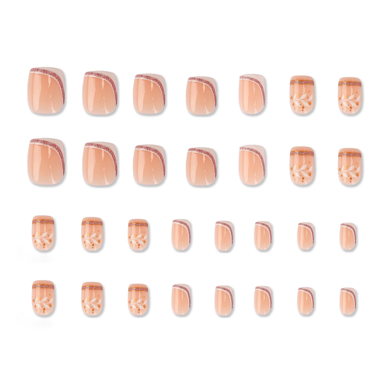 Stbisen French Press On Nails Short Square, Nude Fake Nails with White French…