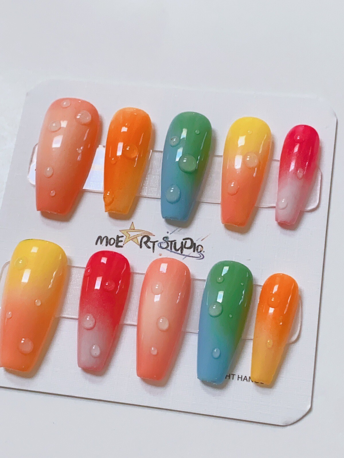 Nails Handmade press on nails 3D Rainbow size S Water Drop