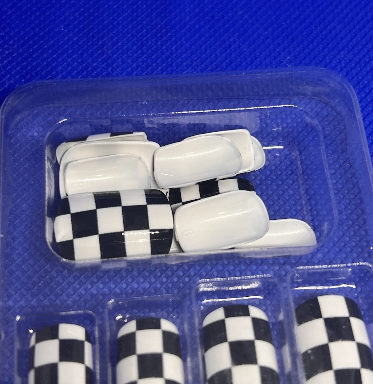 Checker Board Glossy Black White 24 piece Set Matte Finish False Press On Nails