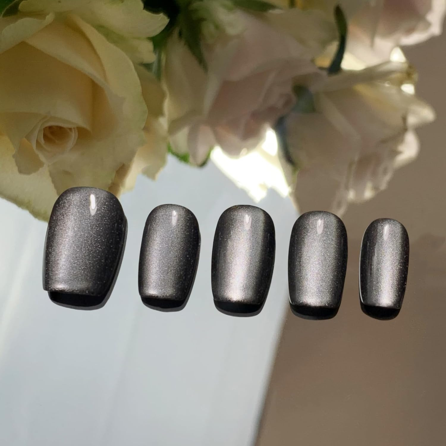 Cat’S Eye Press on Nails (30PCS；SIZE：XS-S-M), Short Square Fake Nails, Handmade