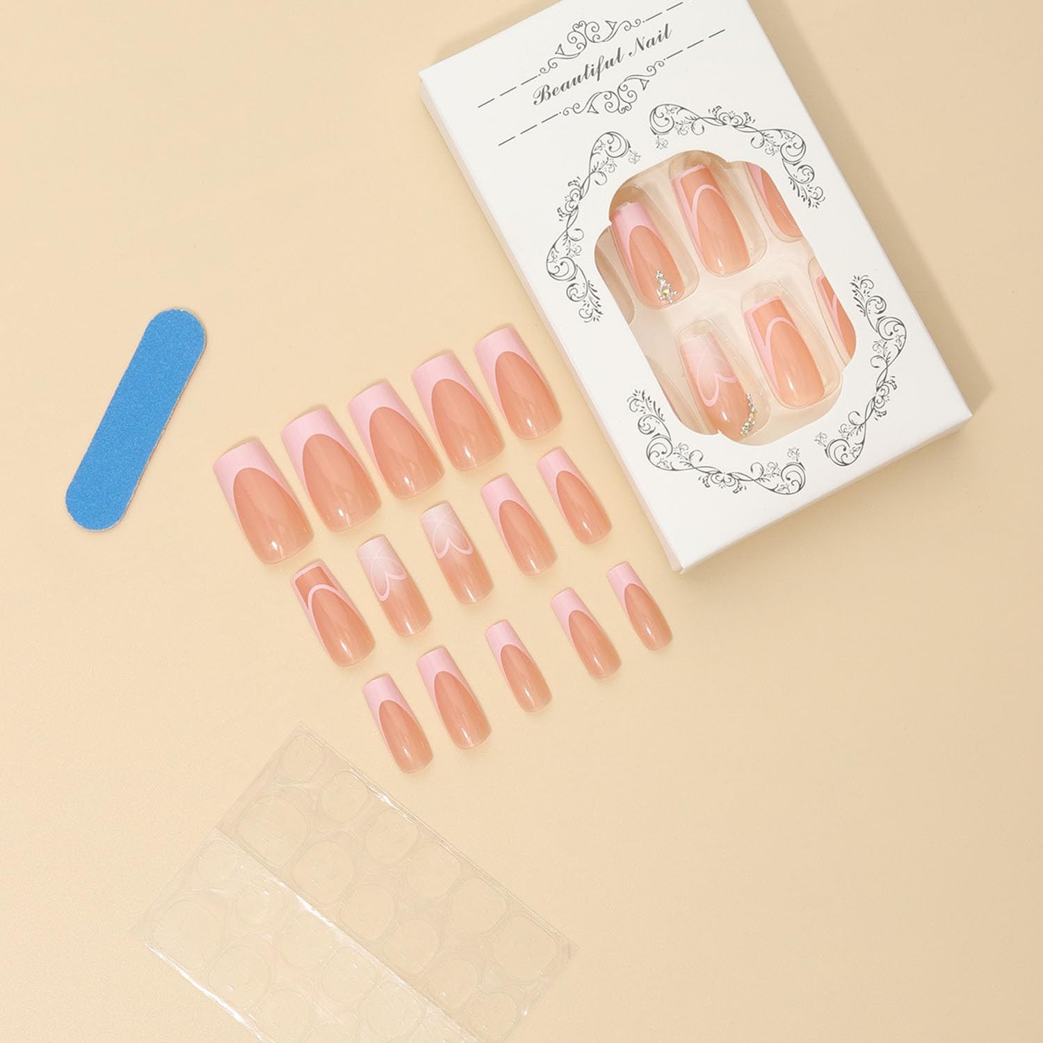 Medium Press on Nails Square Glue Nail Light Pink Medium, Pink-2