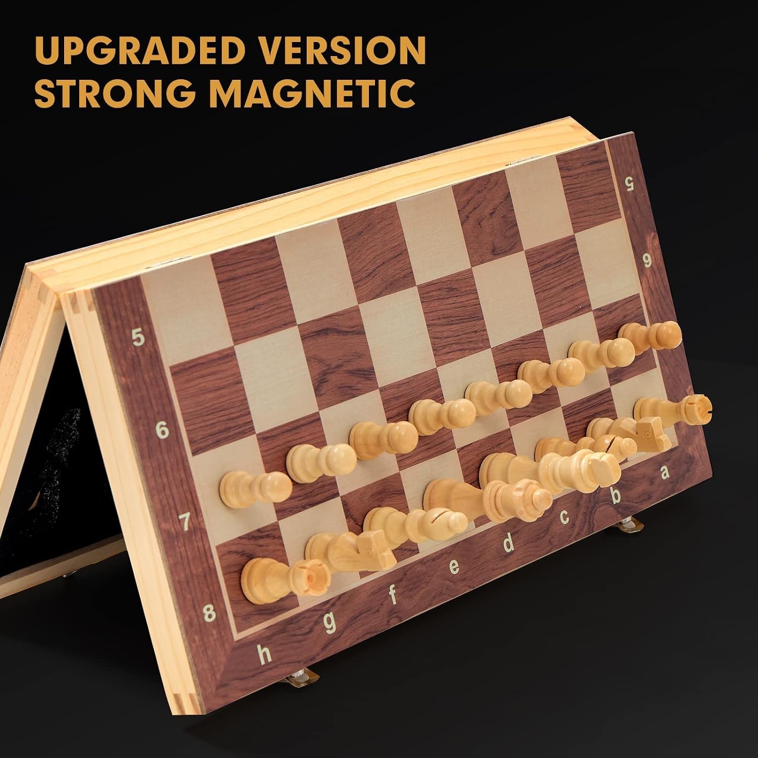 15″ Magnetic Wooden Folding Chess Set with Storage & 2 Extra Queens for Adults