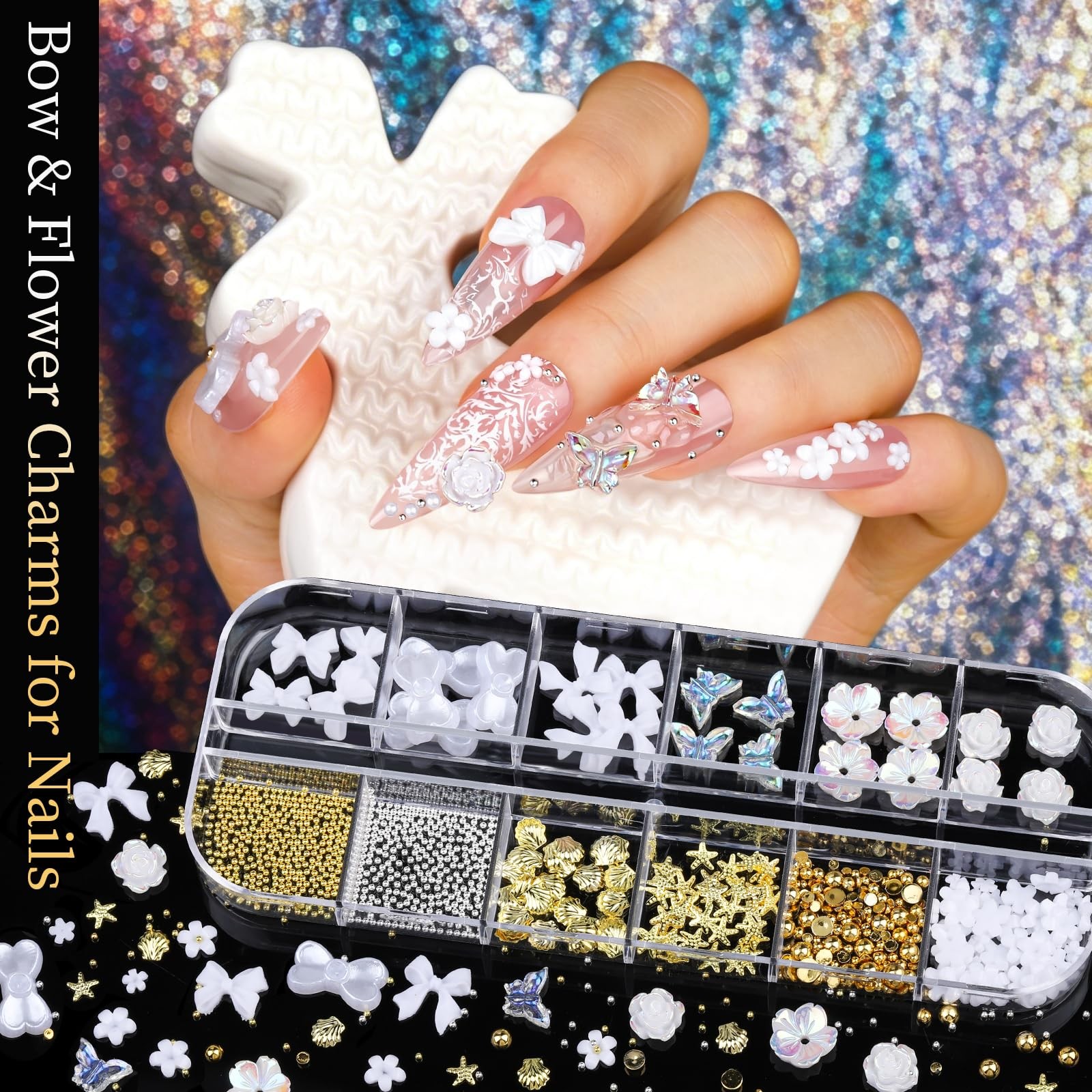 Teenitor 3D Nail Charms White Pearl