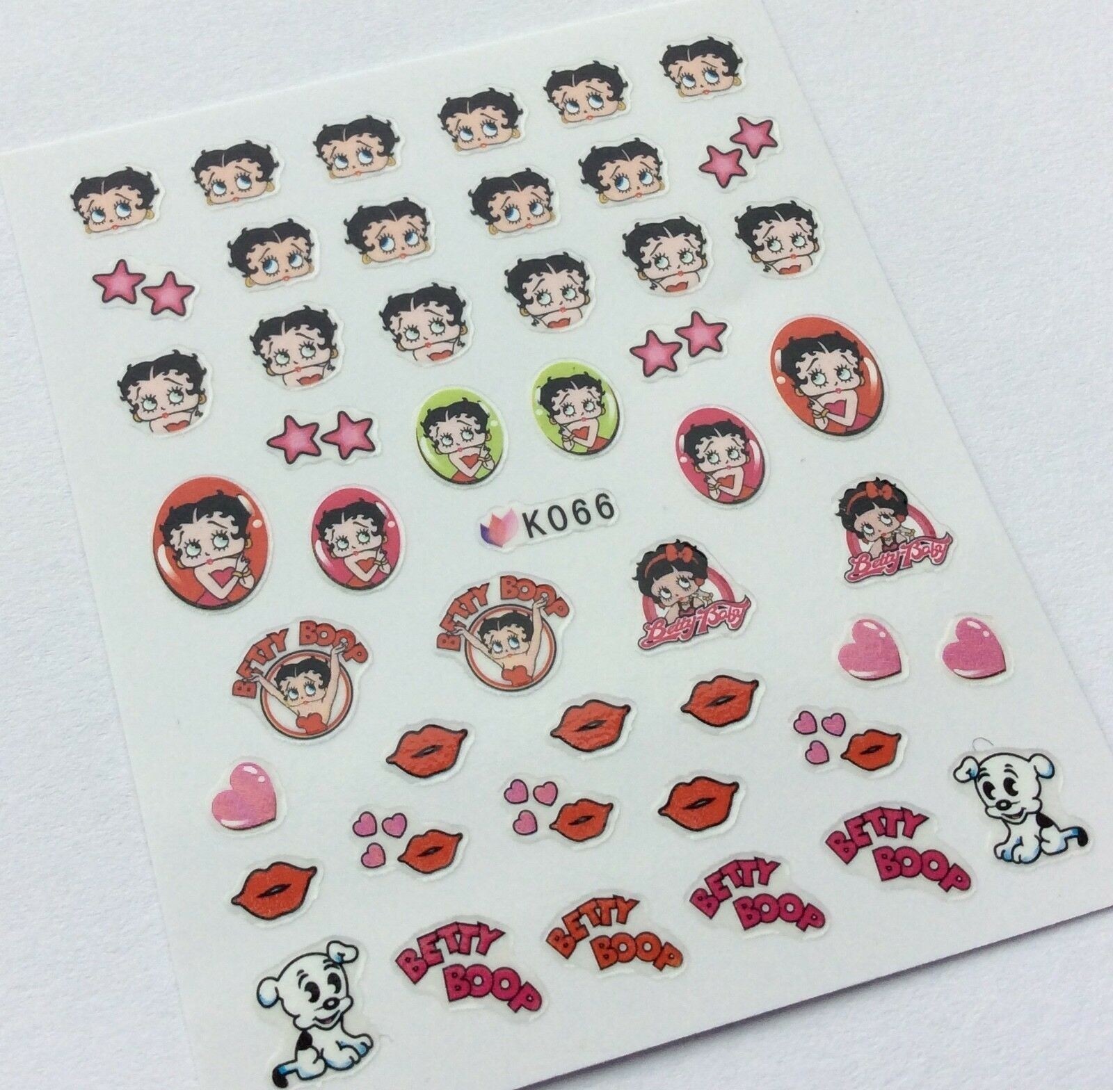 Nail Art 3D Decal Stickers Betty Boop Stars hart kiss Glam puppy K066