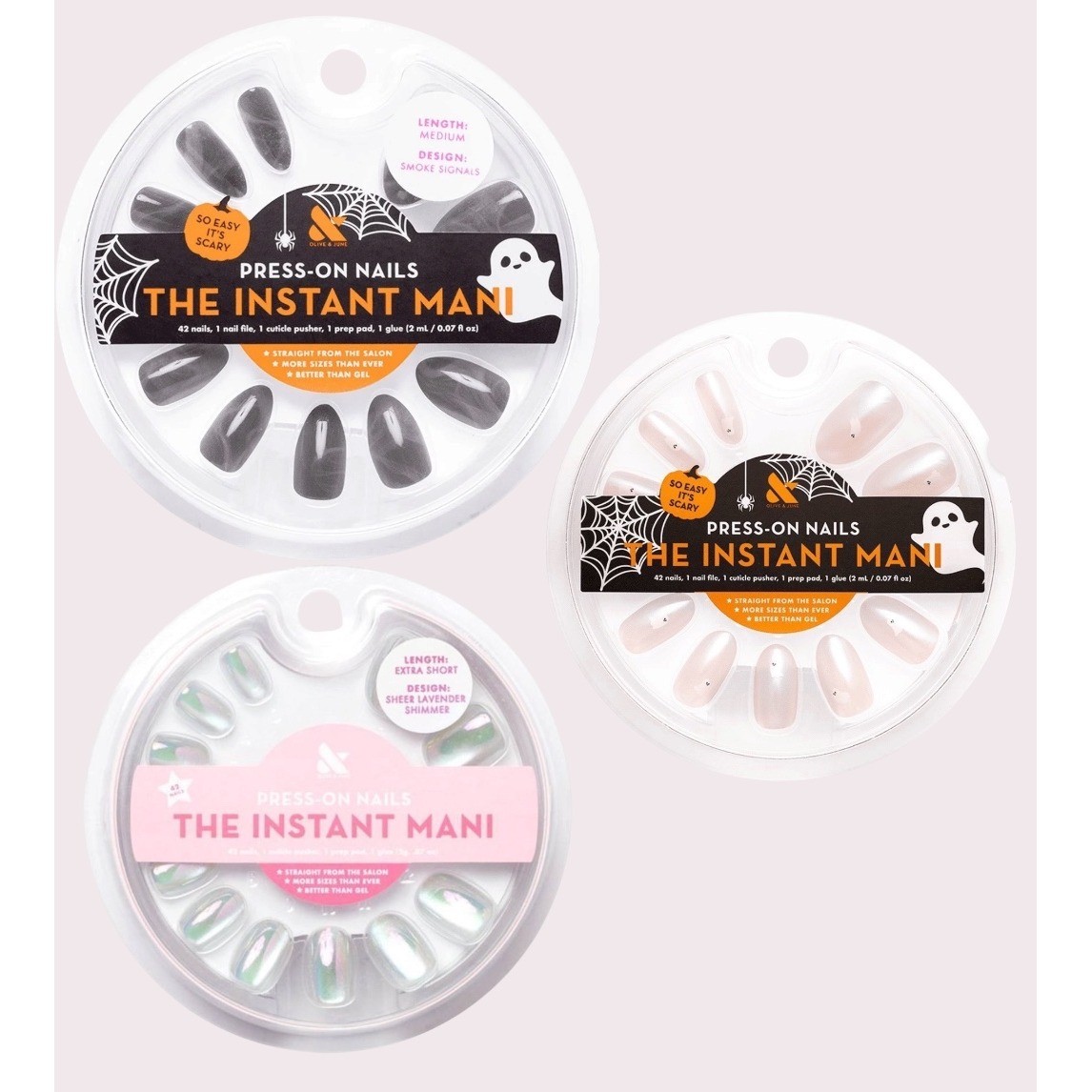 Olive & June The Instant Mani Press-On Nails Lot 3 Halloween Shimmer Mixed New