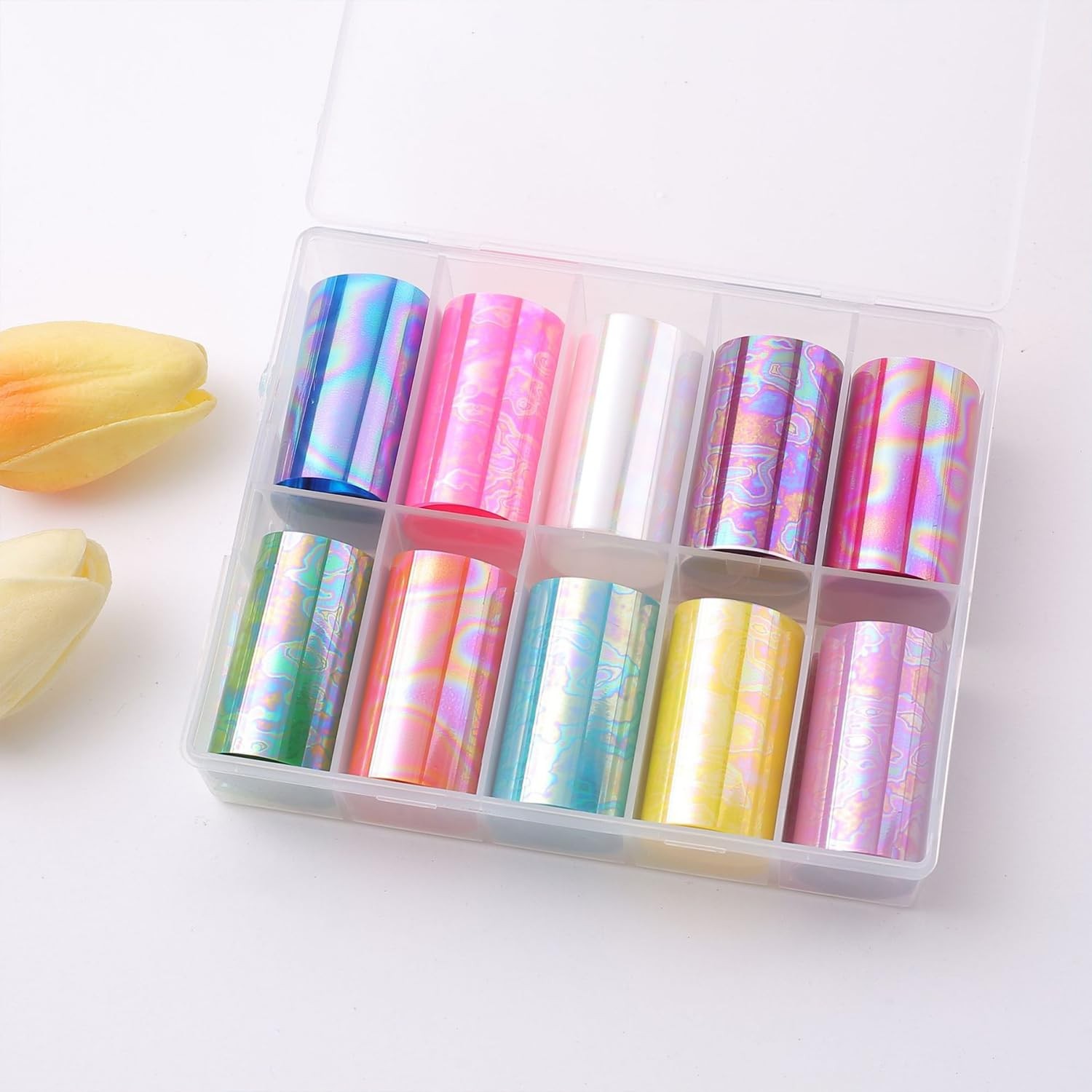 JERCLITY 10 Rolls Aurora Iridescence Nail Foil Transfer