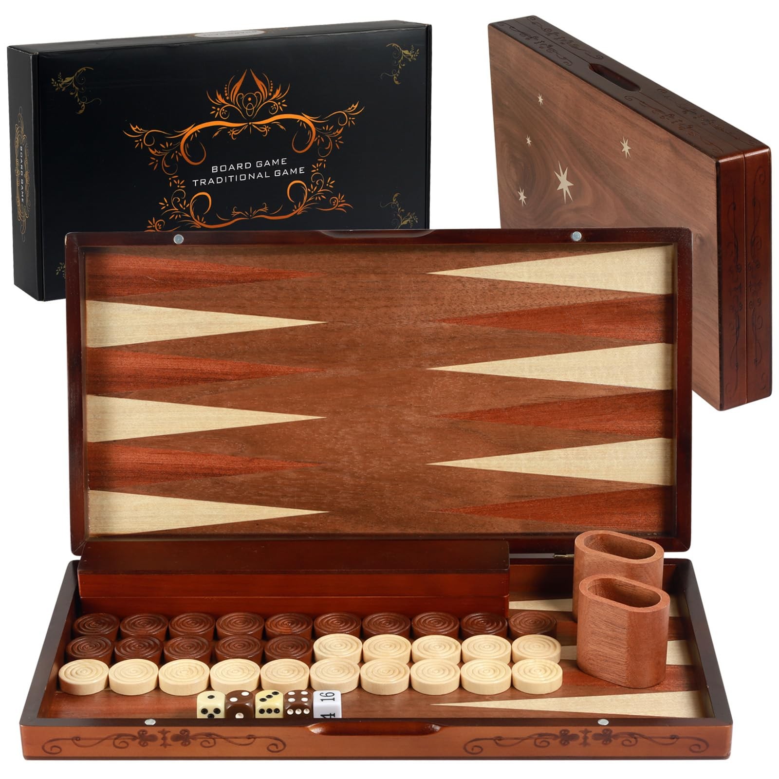 Handcrafted Wooden Backgammon Set – 16×15.3inch, 16 x 15.3 x 0.1 inches