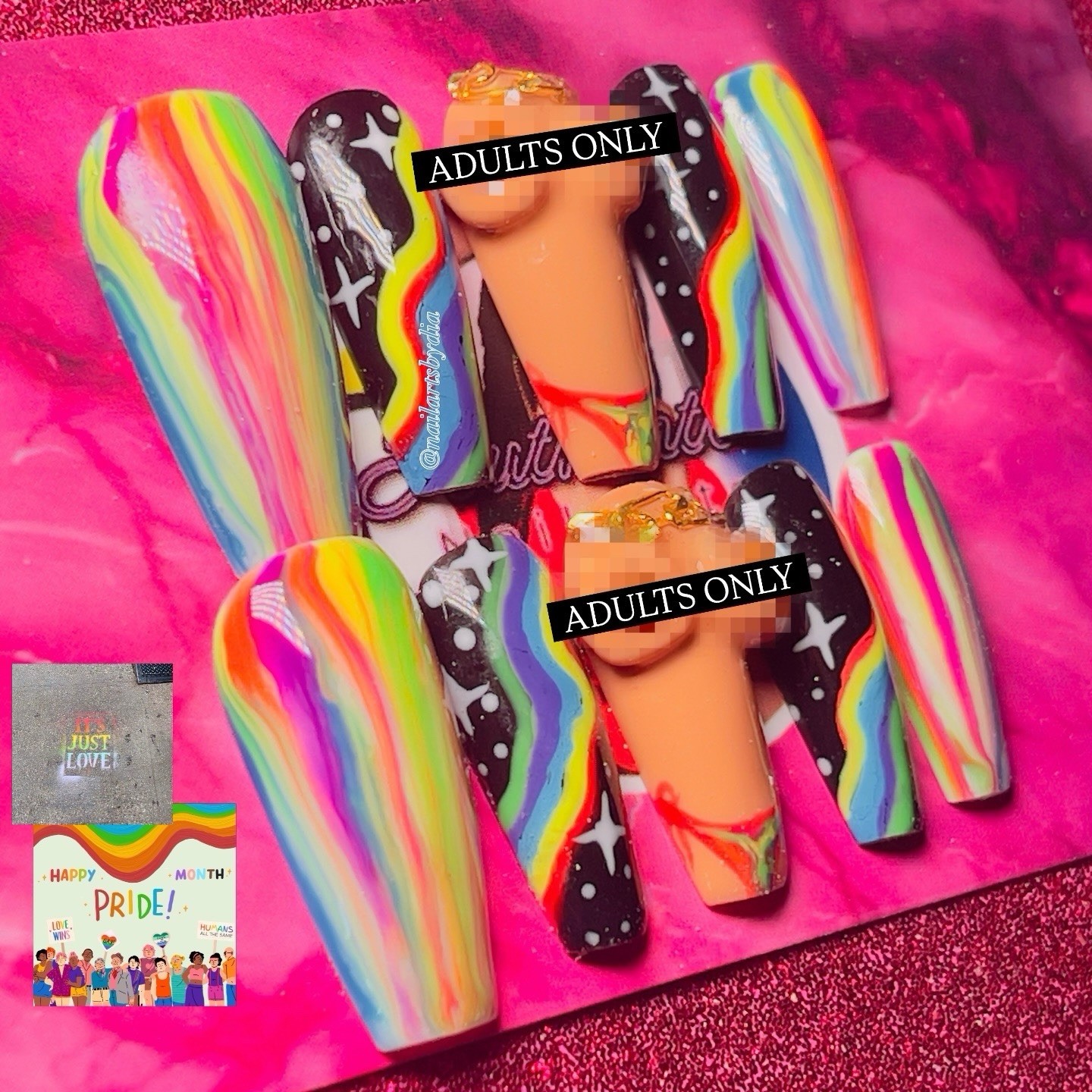 Rainbow Neon Acrylic Nail Set With Starry Accents 10 Pcs