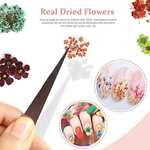 Teenior 24 Colors Nail Dried Flowers, 3D Nail Art Sticker for Tips Manicure D…