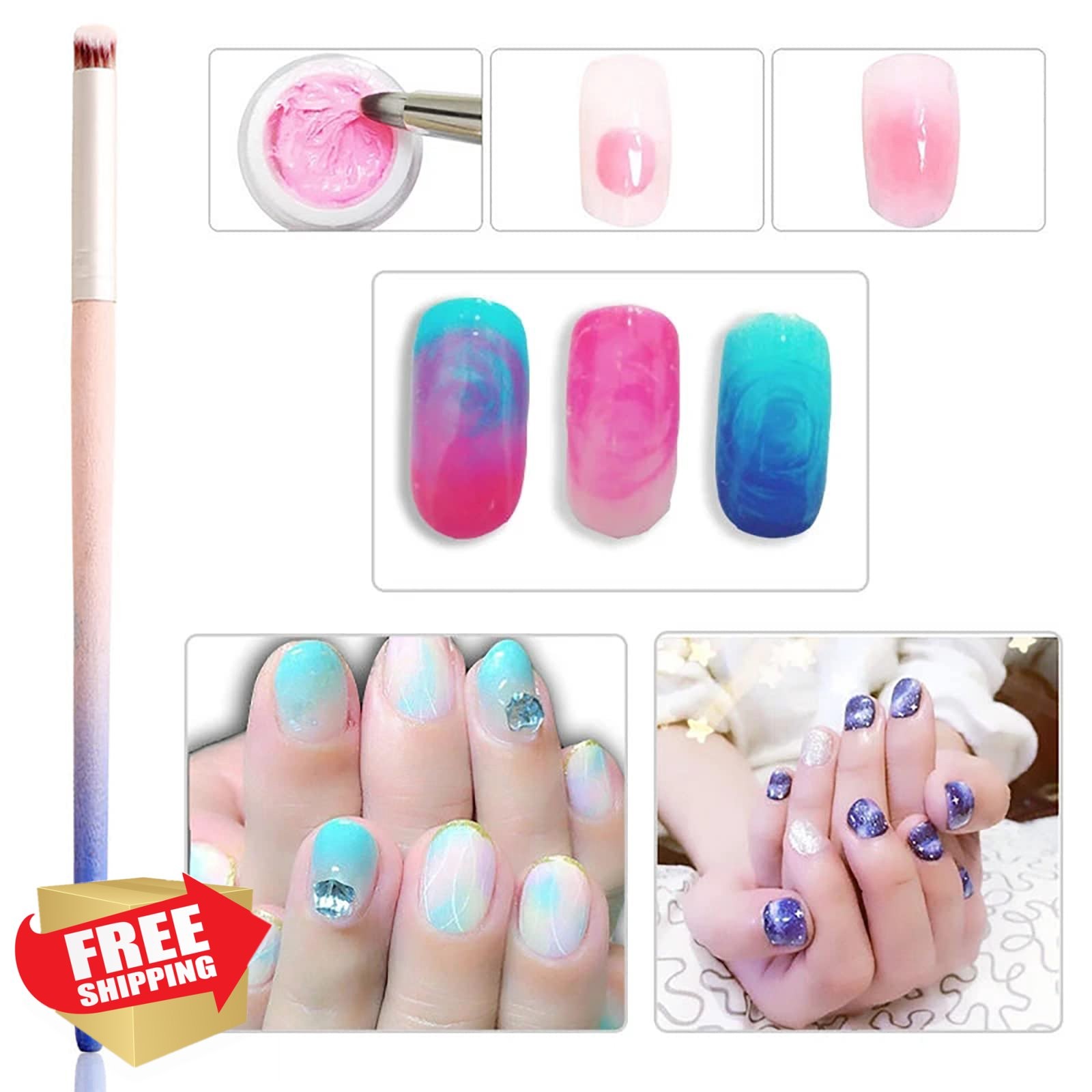 HYWWPFLAY 6pc Ombre Nail Brush Gradient Painting Gel Acrylic Pen