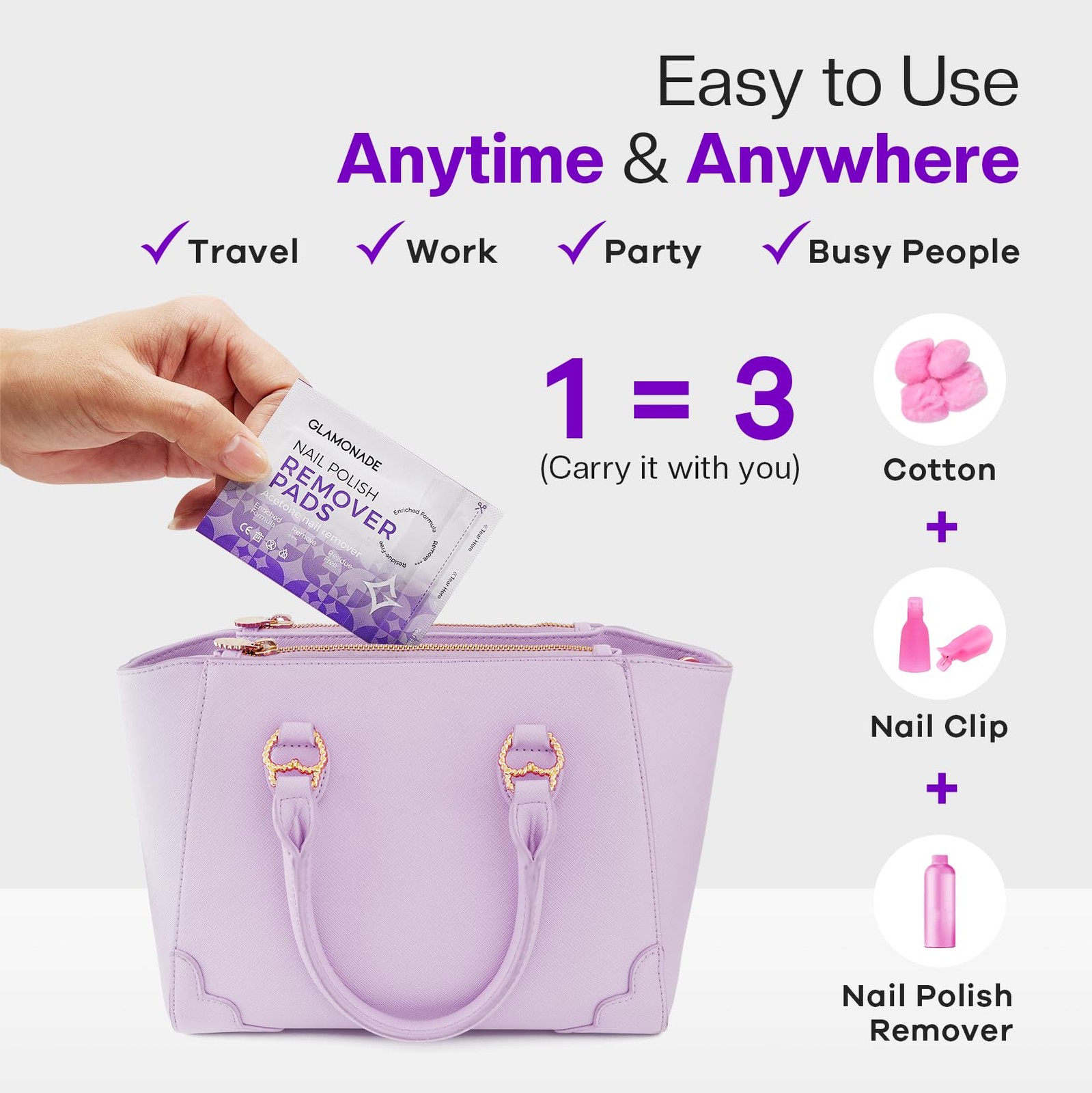 Glamonade Nail Polish Remover Pads: Acetone Gel 100 PCS