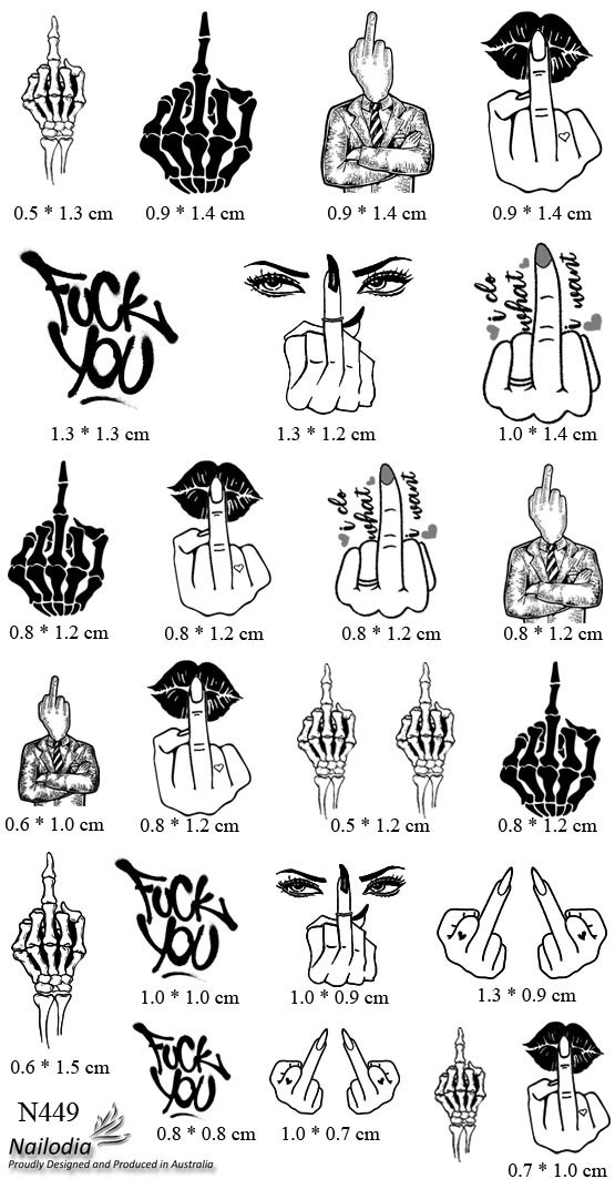 Middle Finger Nail Art Decal Sticker Water Transfer Slider
