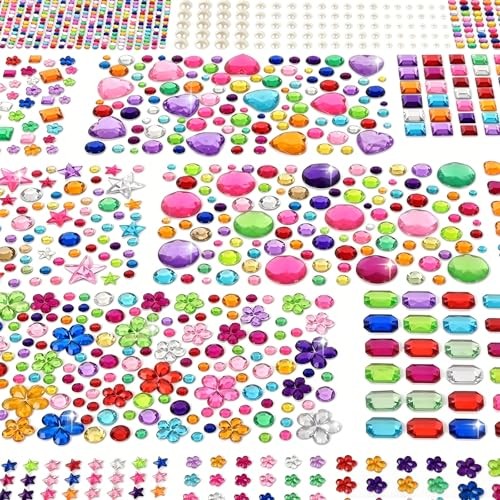 Gem Stickers, 6124Pcs Self-Adhesive Face Gems, Acrylic Rhinestone Stickers for