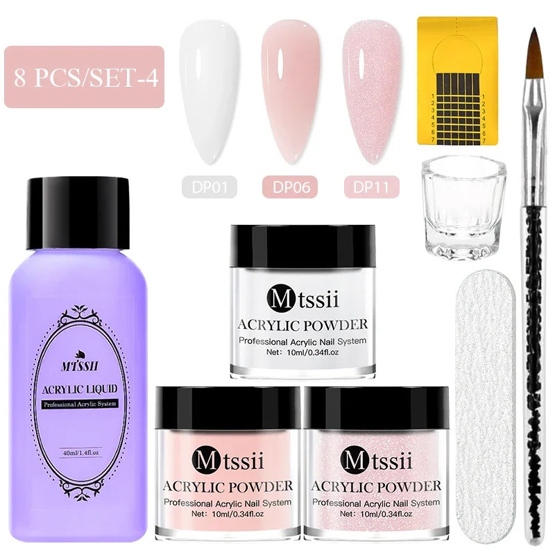 8pc MTSSII Acrylic Powder Nail System Set Clear Nude Pink Monomer Liquid Set Wit