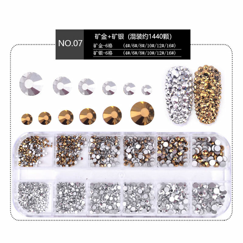 1440pcs Flat Back Nail Art Rhinestones Glitter Diamond 3D Tip Manicure Decor