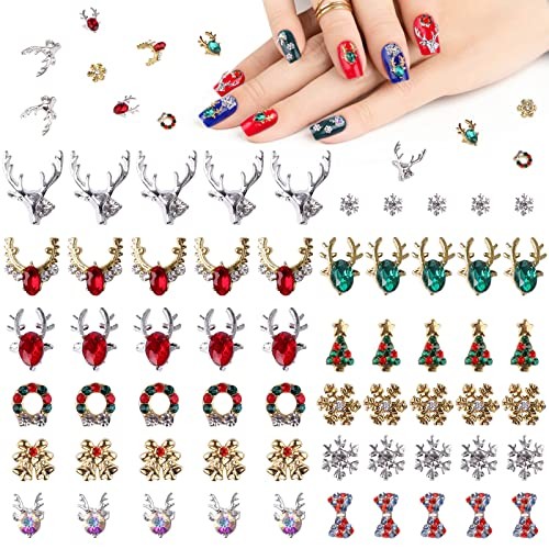 60 Pcs Nail Charms Decorations 3D Colorful Charms for Nails Alloy Reindeer