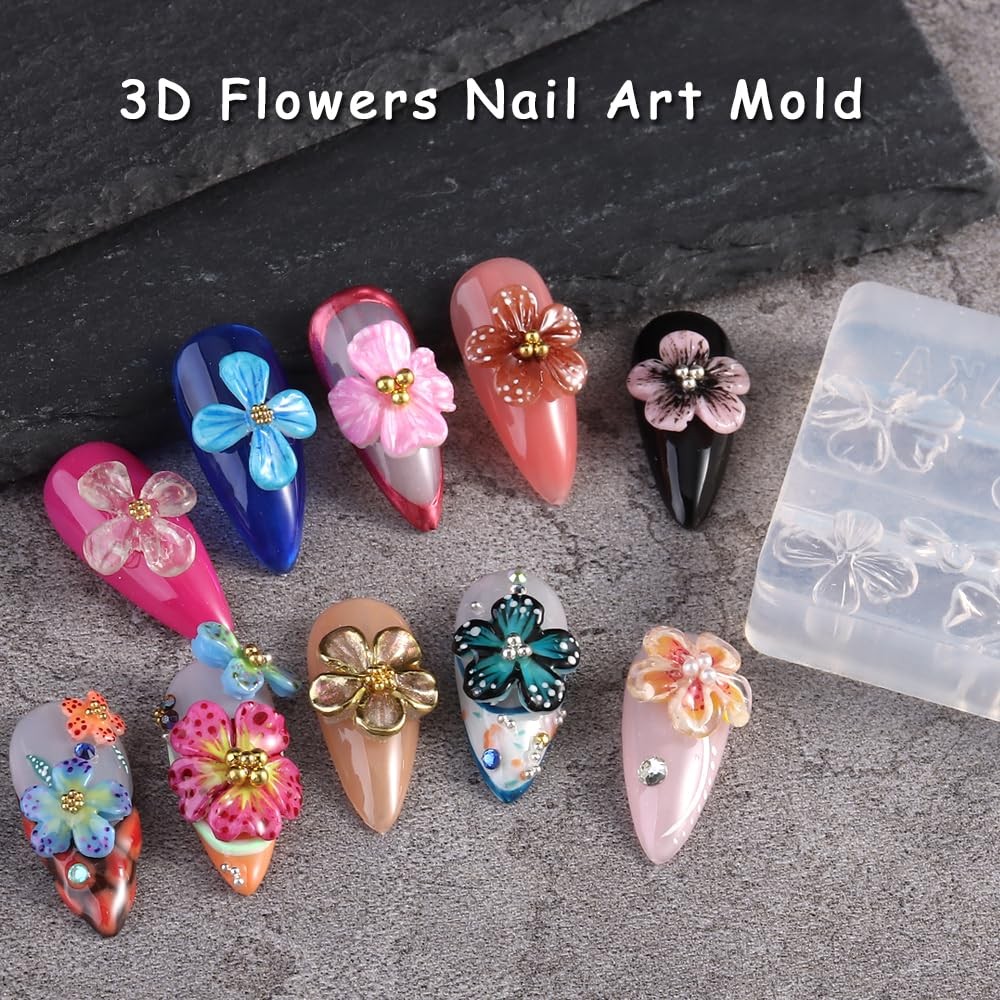 2PCS 3D Flowers Nail Art Silicone Mold, Spring Summer Hibiscus Flowers Blosso…