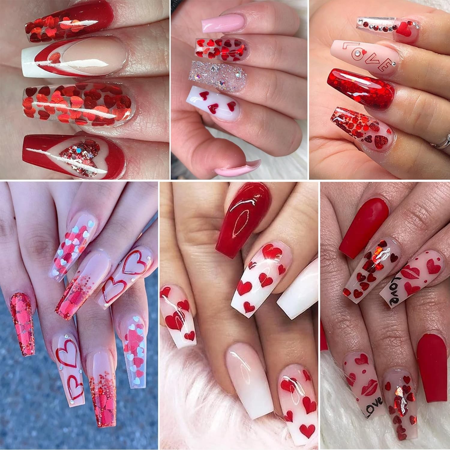 12 Grids Valentines 3D Heart Nail Glitter Sequins for Nail Art Decoration