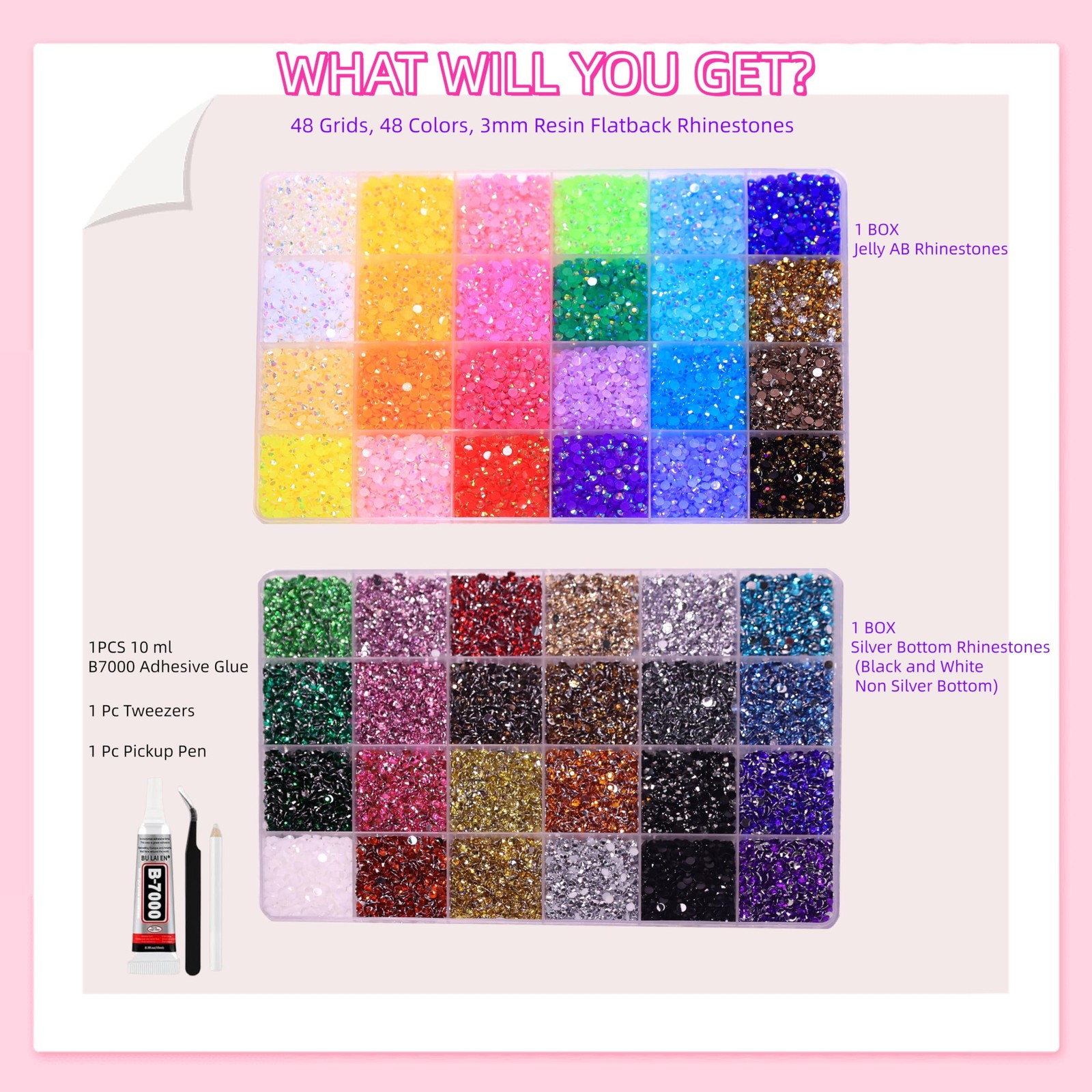 40000Pcs Resin Rhinestones for Bedazzling Kit, 48 Colors 3mm Flatback Gems fo…