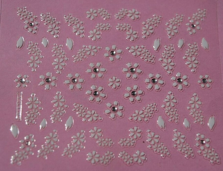 3D Nail Stickers Beautiful White Flowers with Crystals (price is for 2 pcs)