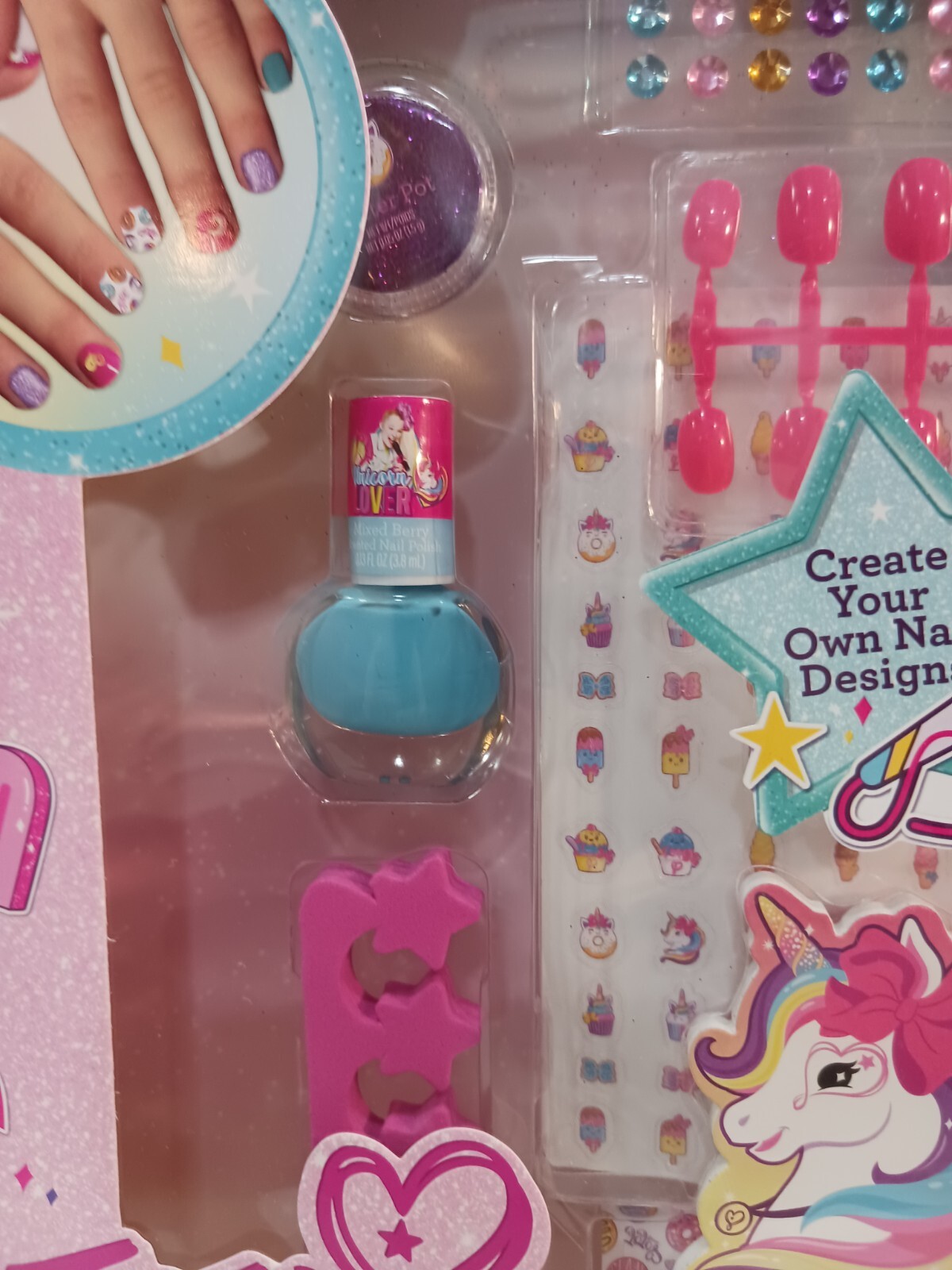 JoJo Siwa 80+ pcs Nail Kit DIY Polish Glitter Stickers Gems and More NEW
