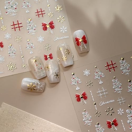 1 Sheet Christmas Nail Art Stickers 5D Embossed Christmas Bow christmas tree
