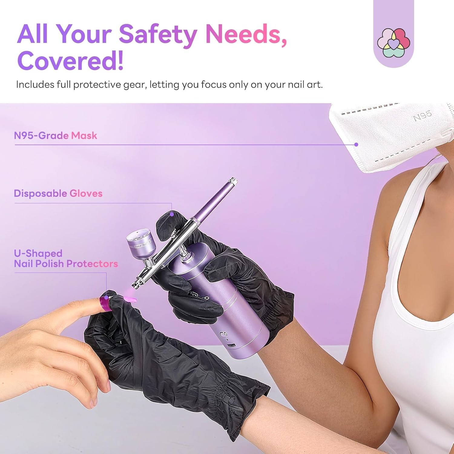 Professional Pink Airbrush Set: Nails & Stencils & Protector