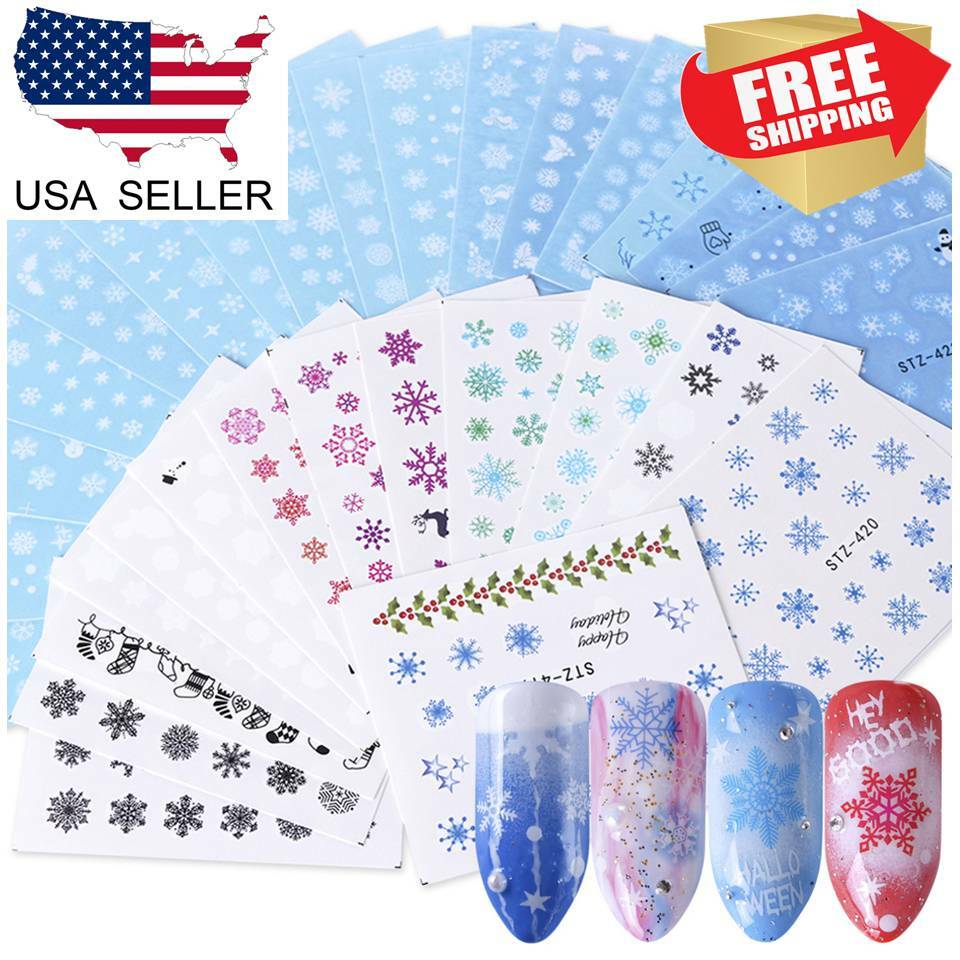 Christmas Snowflakes Nail Art Water Stickers Decals Santa Matte Winter Candy