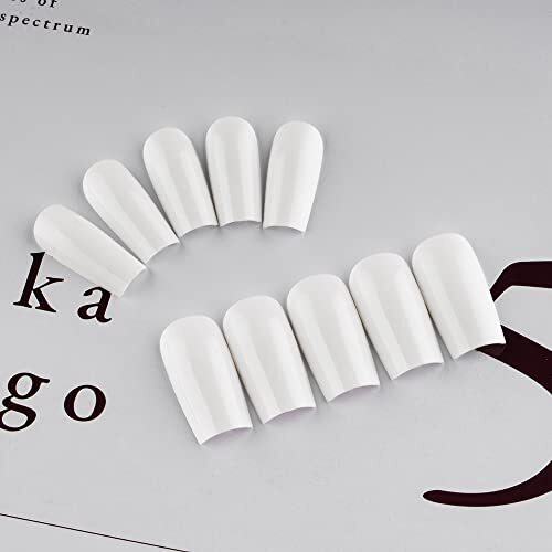 Frosting White Press on Nails Medium Long Square, Solid Color Ivory,White