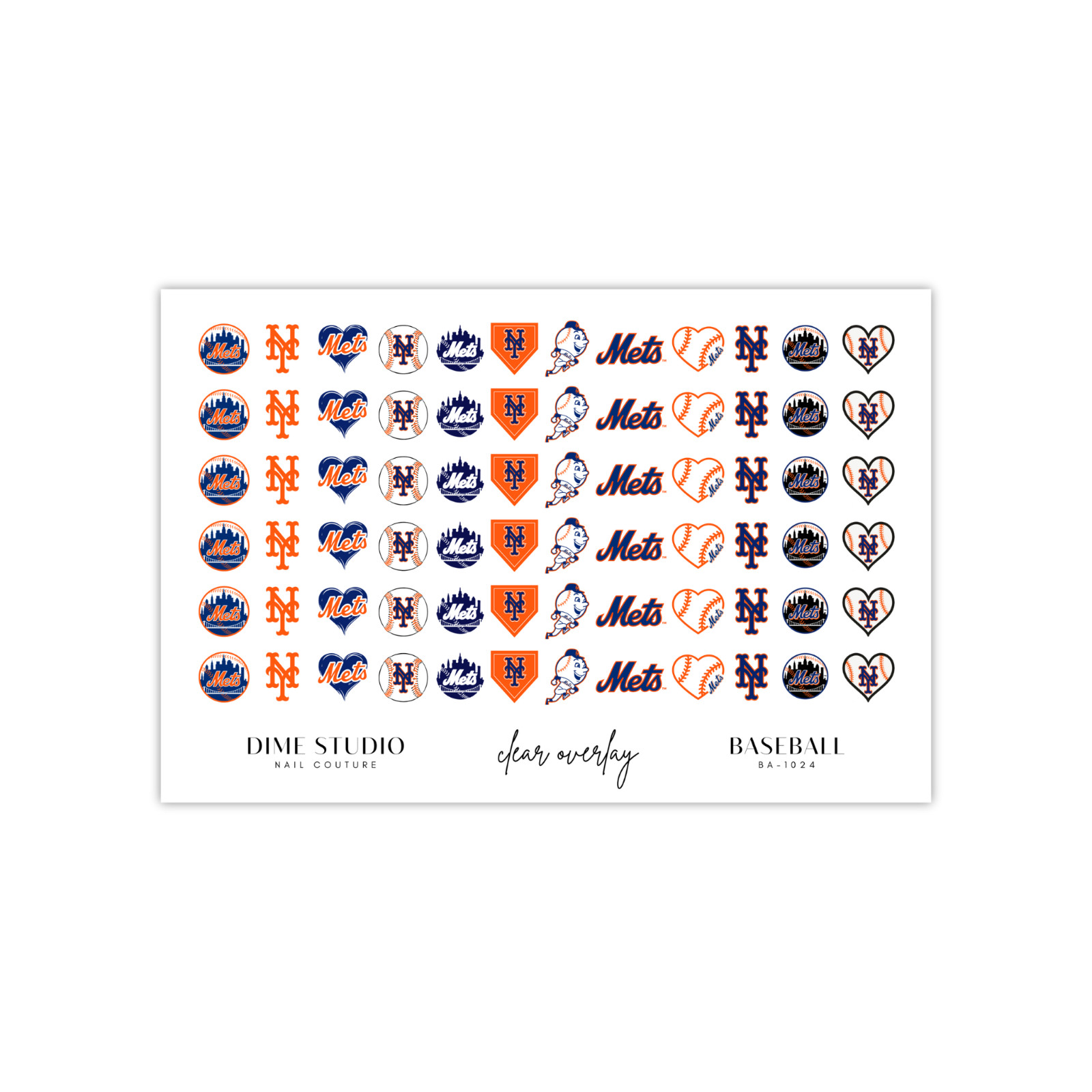 New York Mets Baseball Nail Decals Water Transfer Clear Overlay