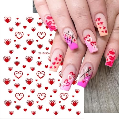 12 Sheets Valentines Nail Stickers for Nail Art Sexy Red Valentines Stickers-10
