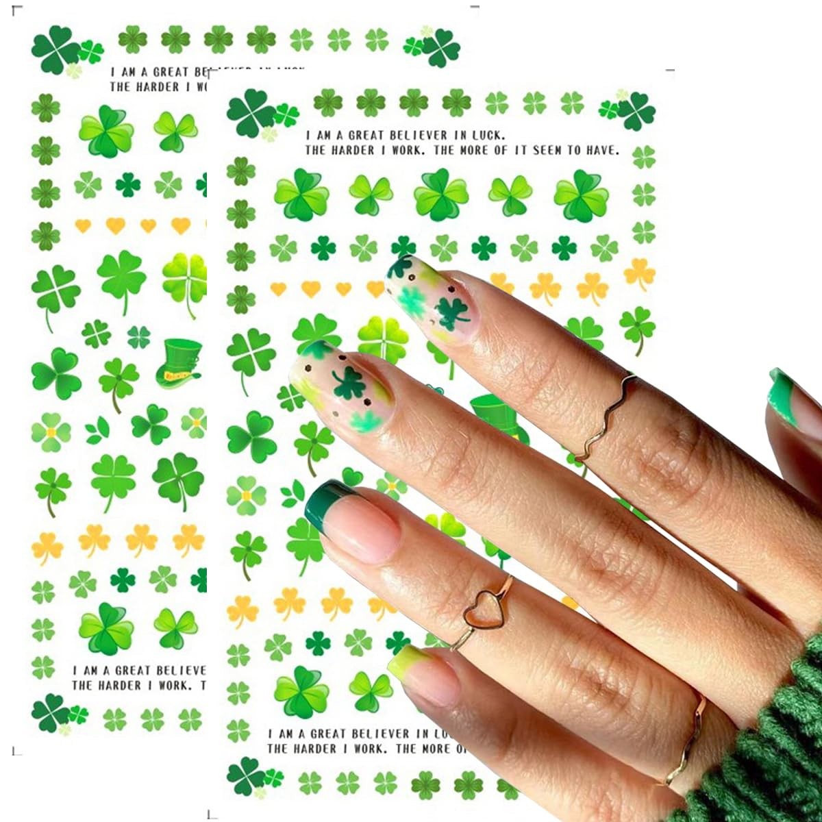 8Pcs St. Patrick’s Day Nail Art Stickers,Green Shamrock 3D Design 18