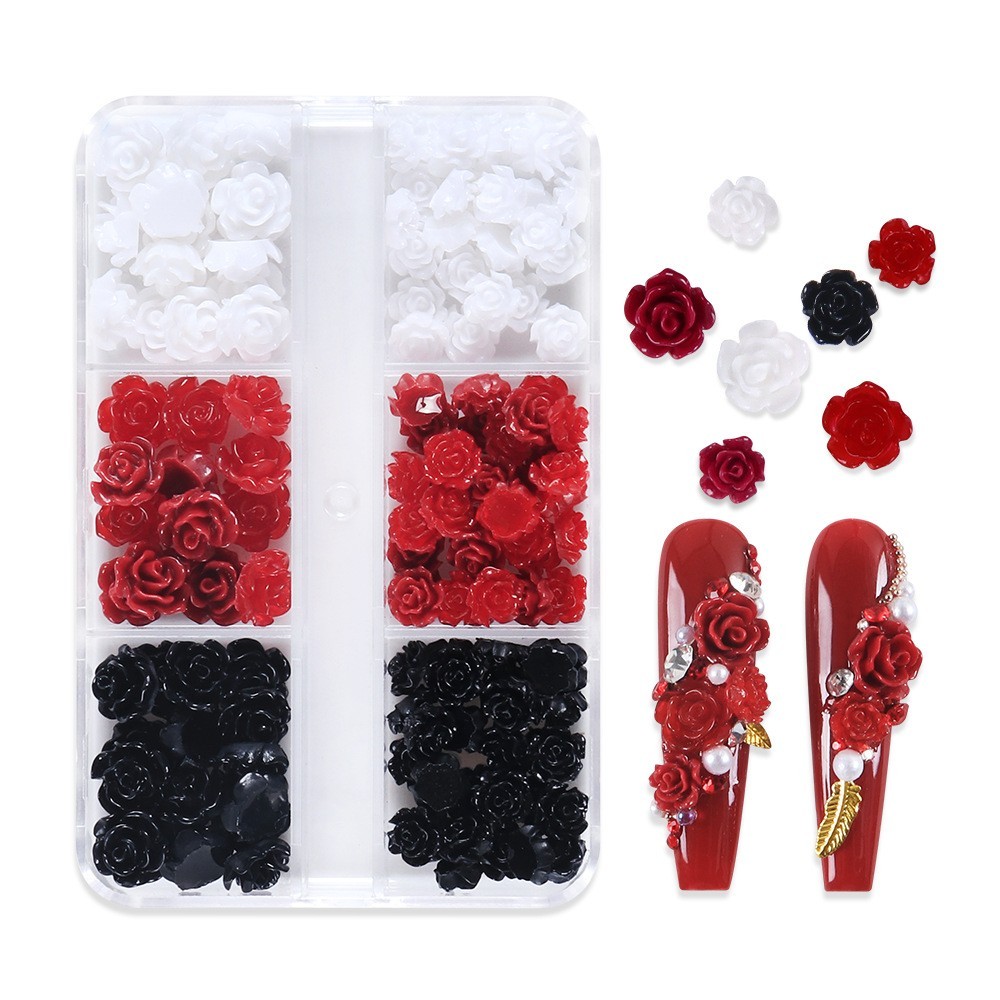 3D Resin Rose Flower Nail Charms 6 Grids Colors Valentine’s Day Nail Art Decor