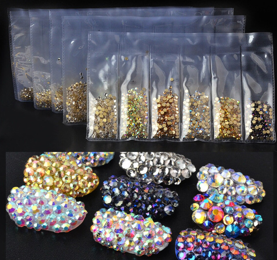Mixed 1400Pcs SS3-SS8 Nail Art Crystal Glass Flat Back Faceted Rhinestone Beads