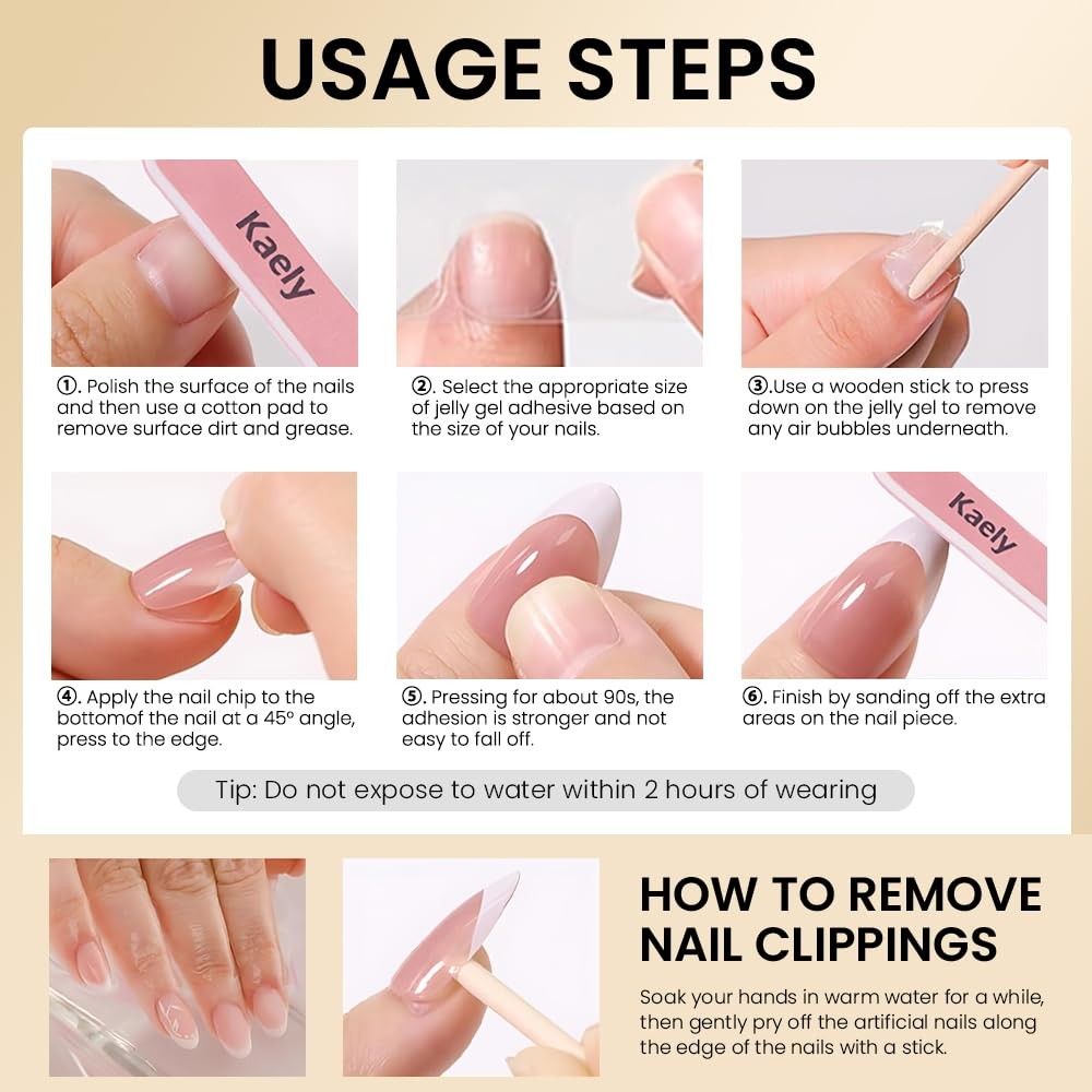 evpct Bohemian Nude White Tip Medium Almond Press On Nails