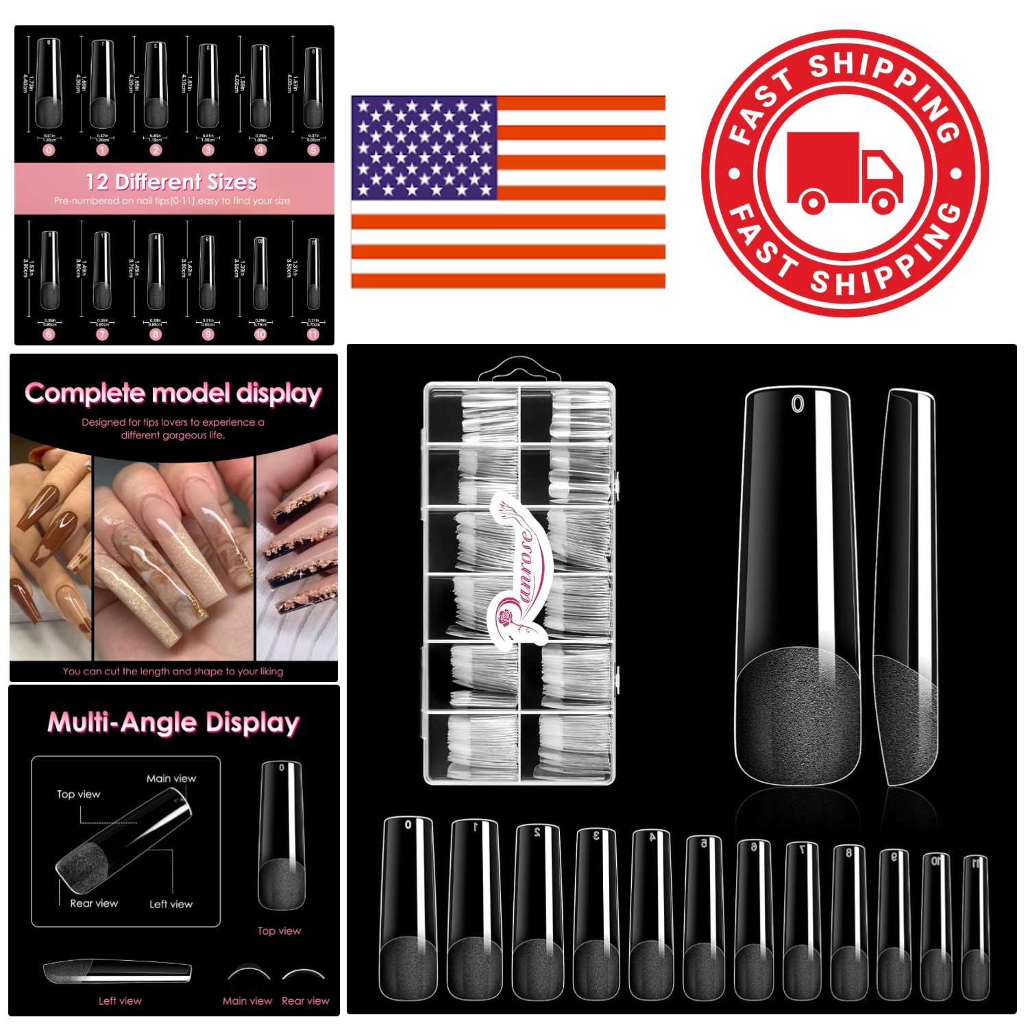 Soft Gel Nail Tips 240PCS Long Straight Half Matte Full Cover 12 Sizes Available