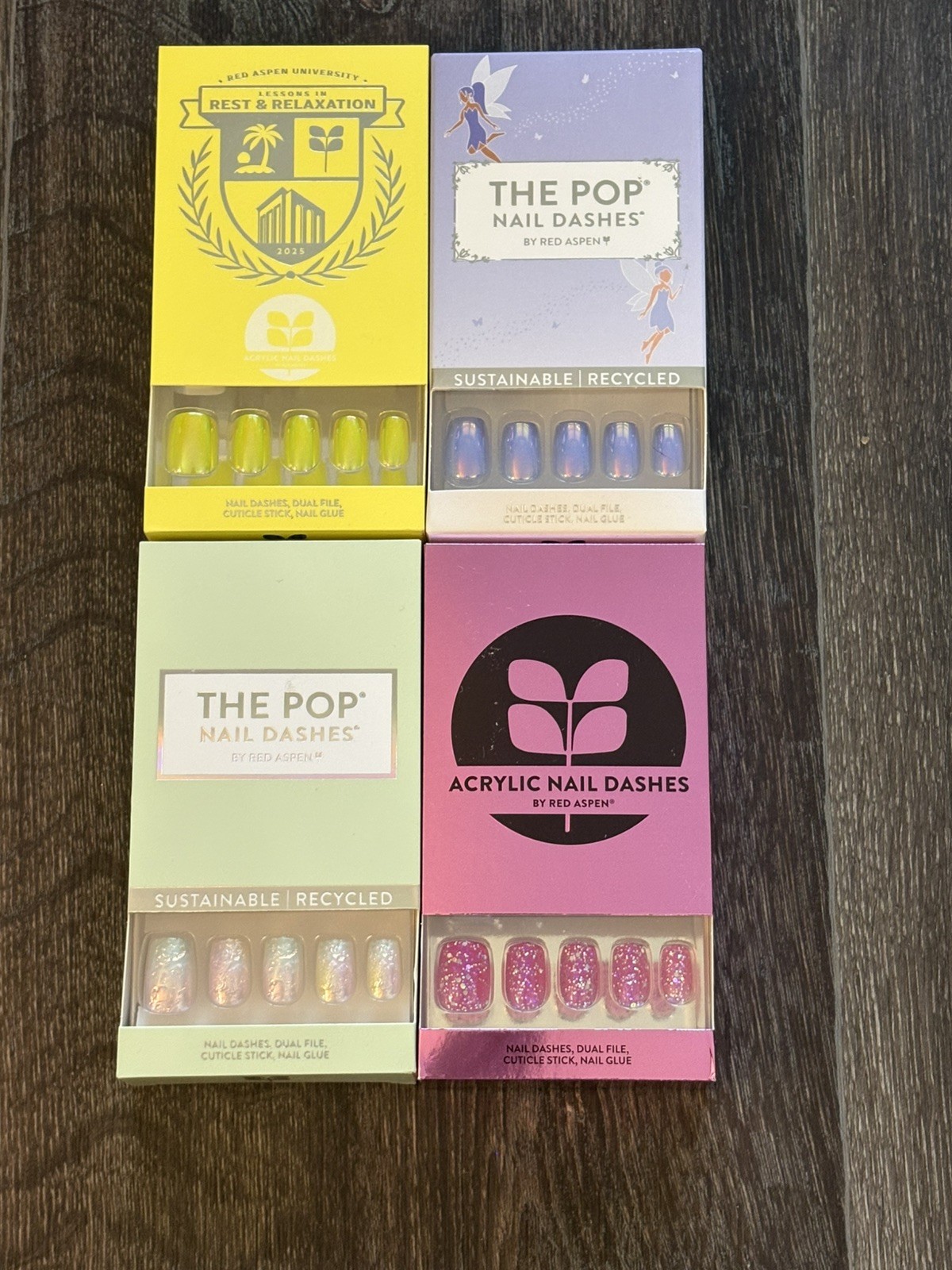 Lot of 4 NIB Red Aspen Nail Dashes Press On Nails Manicure Pink Yellow Blue