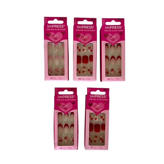 LOT OF 5 x 30 pcs imPRESS Press On Nails Valentine’s Day Heart Theme