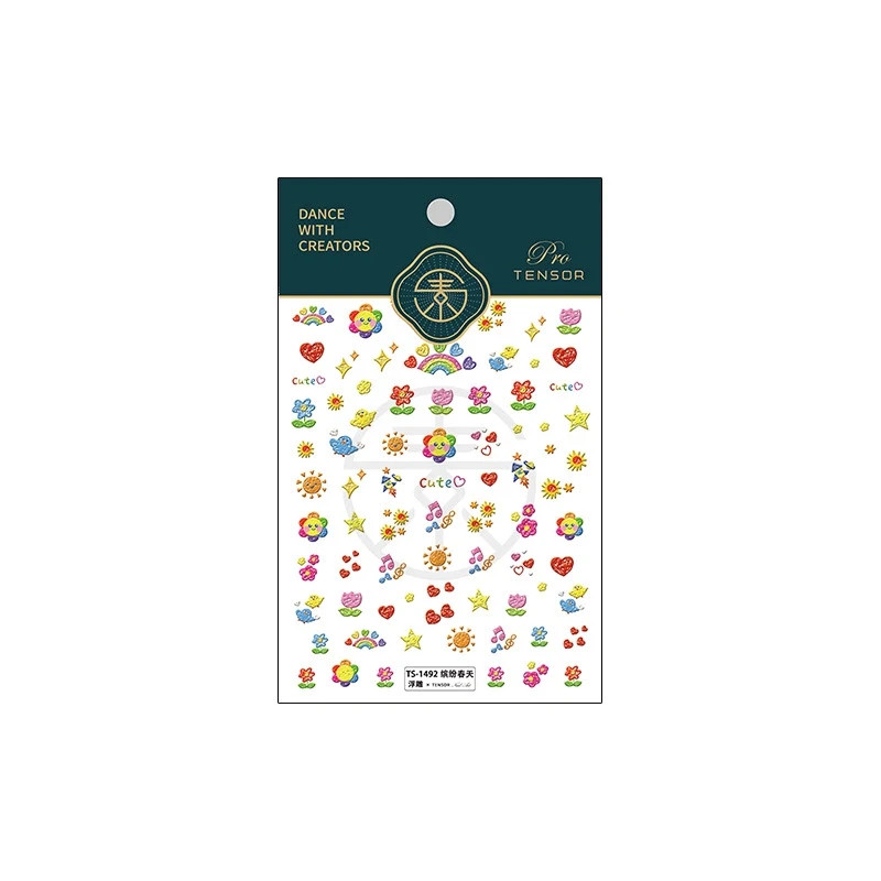 Colorful Nail Stickers – Bright Flowers, Hearts, & Rainbows Nail Decals (51)