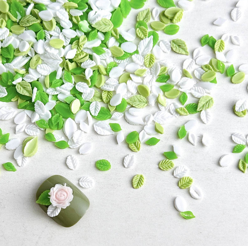 20Pcs Mixed Nail Art Charms Jewelry Accessories Resin Spring Green Leaf NH25